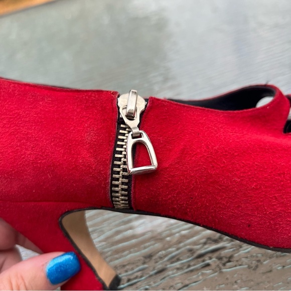 Pura Lopez Red Suede Kitten Heel Pumps Heels - Picture 8 of 16